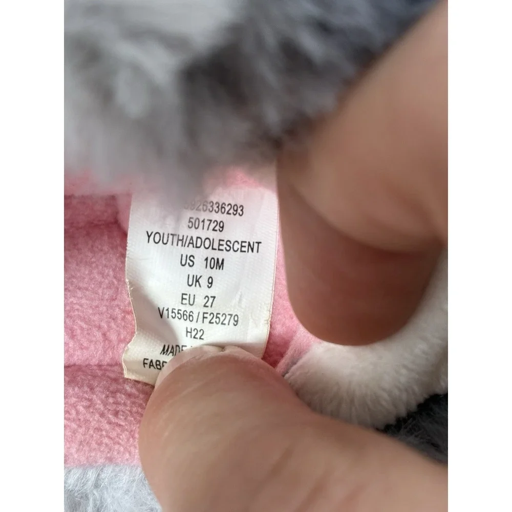 Lands End Bunny Slippers Youth Sz‎ 10M Gray Slip On Fun